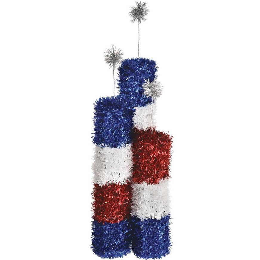 Patriotic 3D Fireworks Tinsel Decoration, 8in