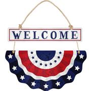 Patriotic Welcome Bunting Metal Sign, 15in x 12in