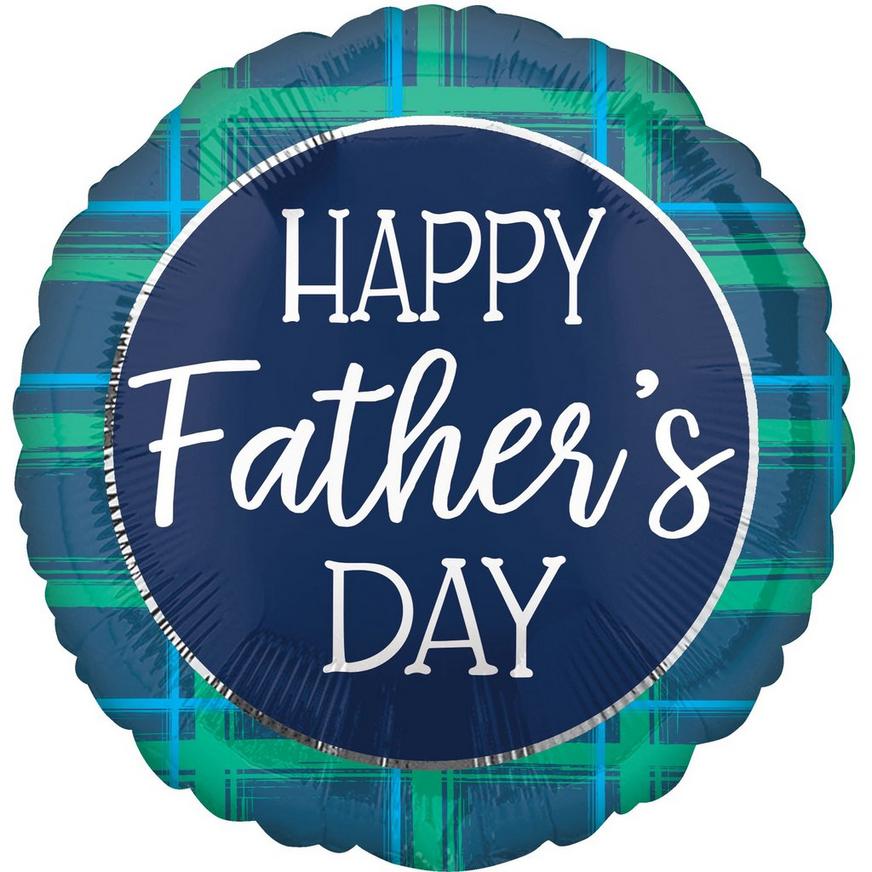 Blue & Green Plaid Father's Day Round Foil Balloon, 17in