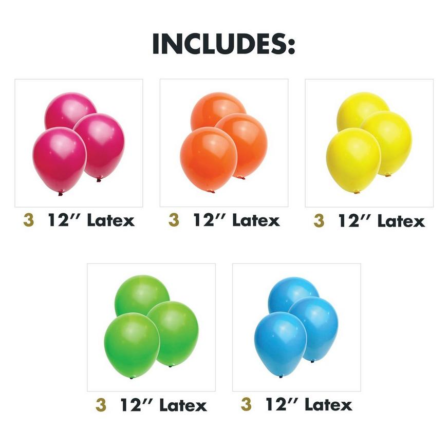 15ct, 12in, Summer 5-Color Mix Latex Balloons