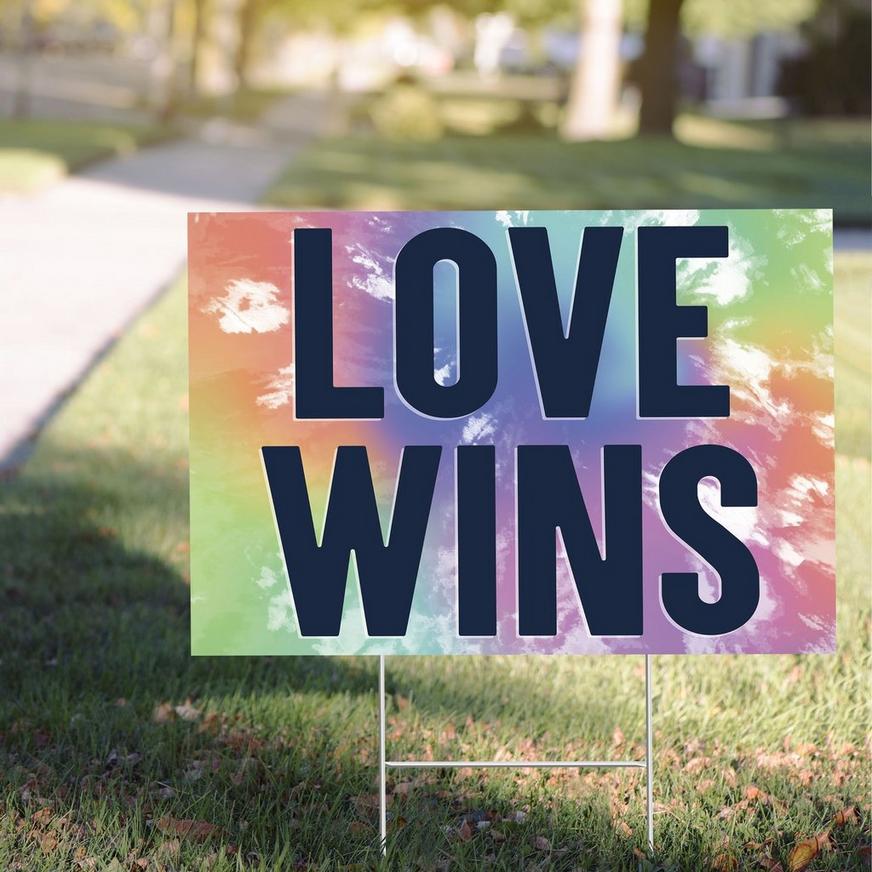 Rainbow Tie-Dye Love Wins Pride Plastic Yard Sign, 22in x 15in