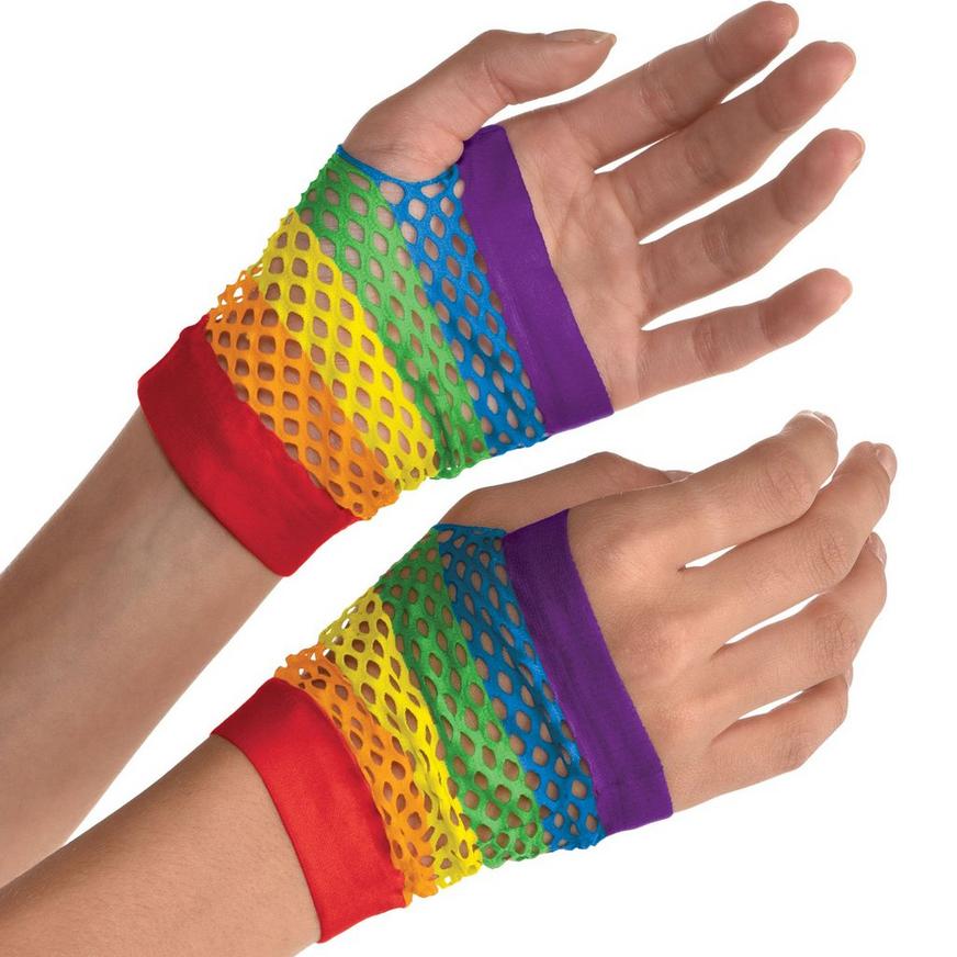Multi-Coloured Fingerless Rainbow Striped Gloves 