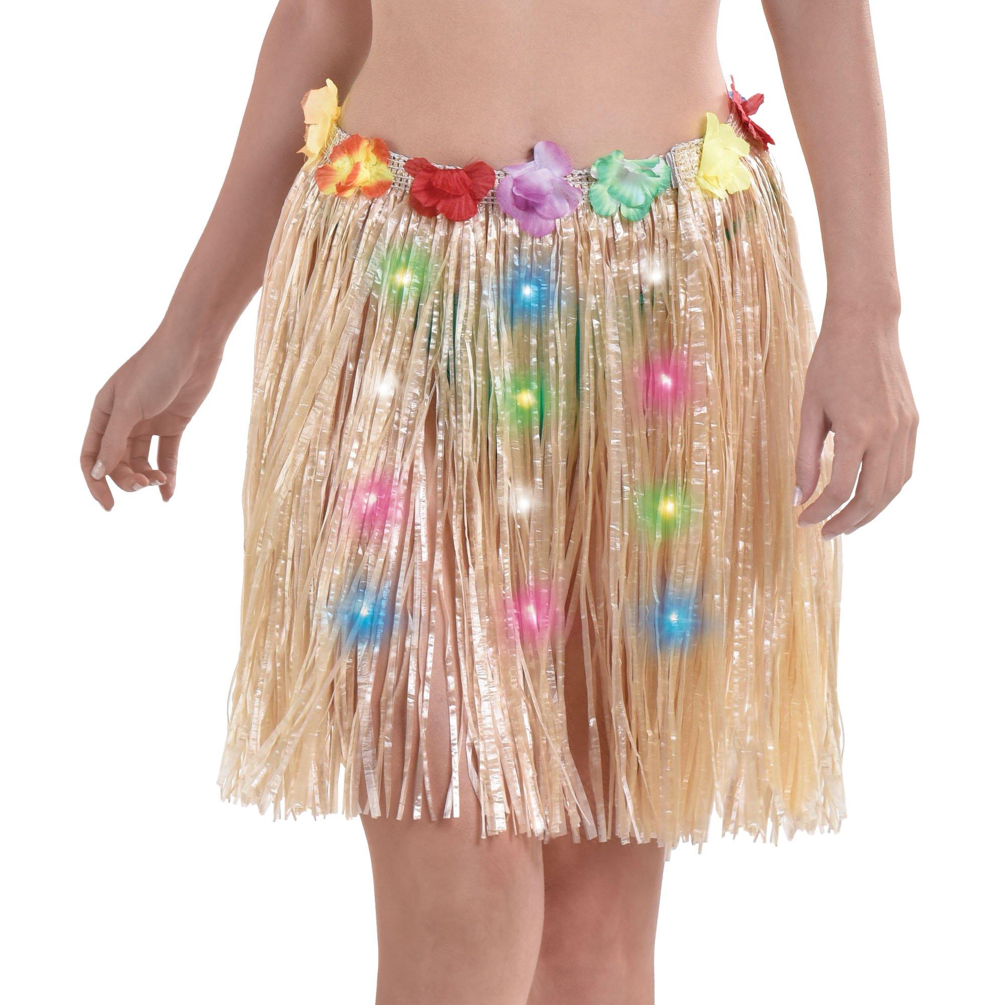 Worallymy 8 PCS Fancy Dress Hula Skirt Costume Hawaiian Grass Skirt Dancer  Dress Set with Sunglasses and Ring Party Skirts for Adult Kids