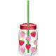 Summer Strawberry Plastic Mason Jar Cup with Straw, 16oz