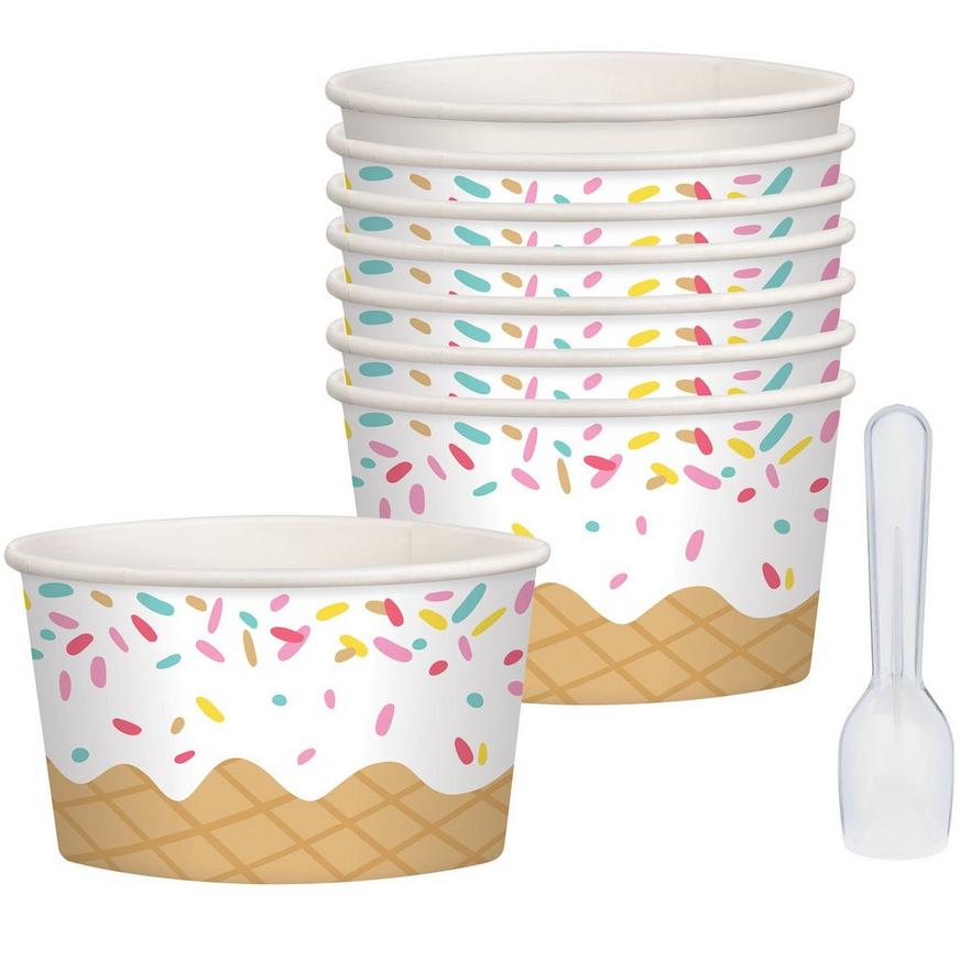 Multicolor Sprinkles Paper Ice Cream Cups & Plastic Spoons, 8.5oz, 8ct - Summer Sweets