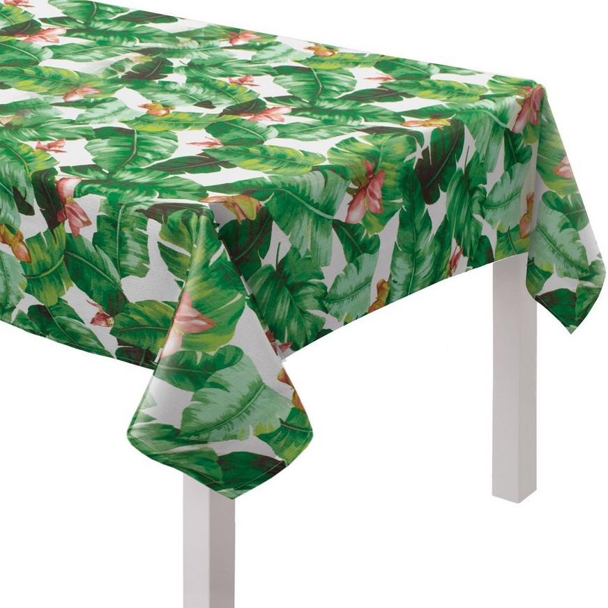 Tropical Jungle Leaves Fabric Tablecloth, 60in x 104in