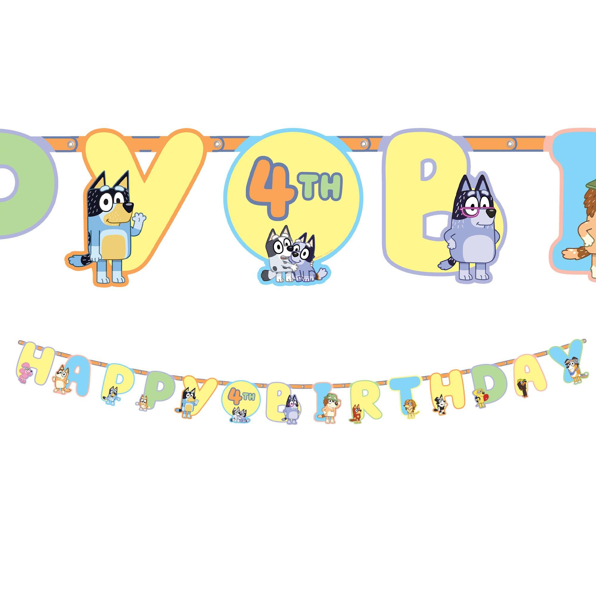 Bluey 4 Birthday Banner Personalized Party Backdrop Decoration 60 x 44 Inches