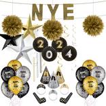 Black, Silver, & Gold New Year's Eve 2023 Decorating & Accessory Kit for 20 Guests
