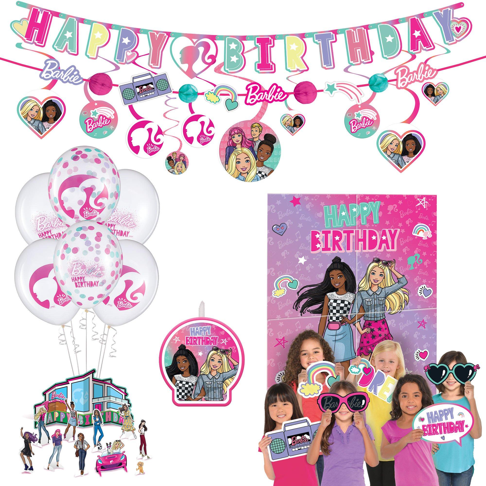Barbie Dream Together Birthday Party Decorating Supplies Pack - Kit Includes Banners, Table Decorations, Scene Setter, Photo Props, Candle & Latex Confetti Balloons