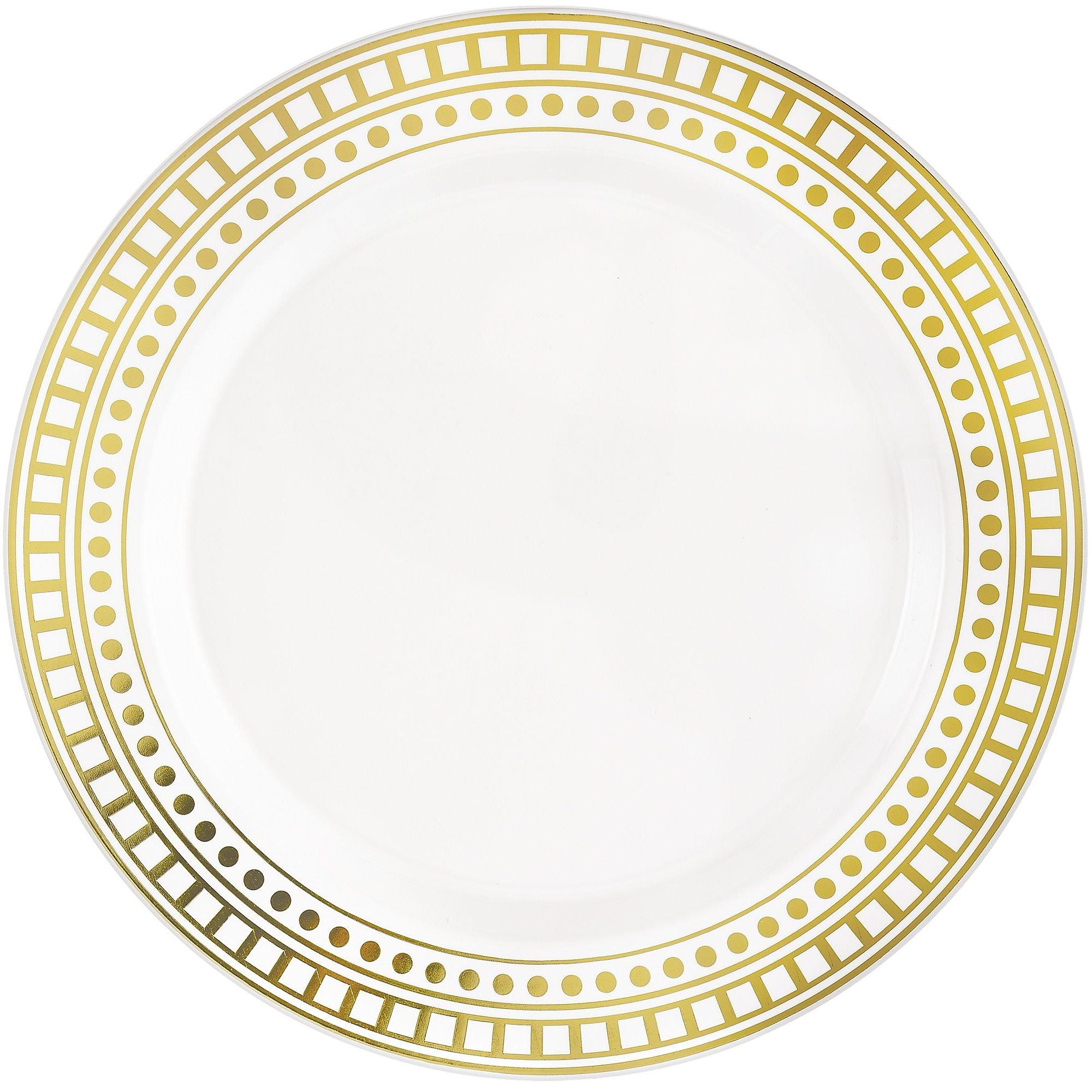 White plastic plates with gold outlet trim