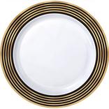 White With Black & Gold Striped Rim Premium Plastic Dinner Plates, 10.25in, 20ct