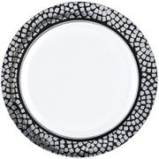 White With Silver Mosaic Rim Premium Plastic Dinner Plates, 10.25in, 20ct