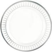 White With Silver Radiating Dot Patterned Rim Premium Plastic Dinner Plates, 10.25in, 20ct