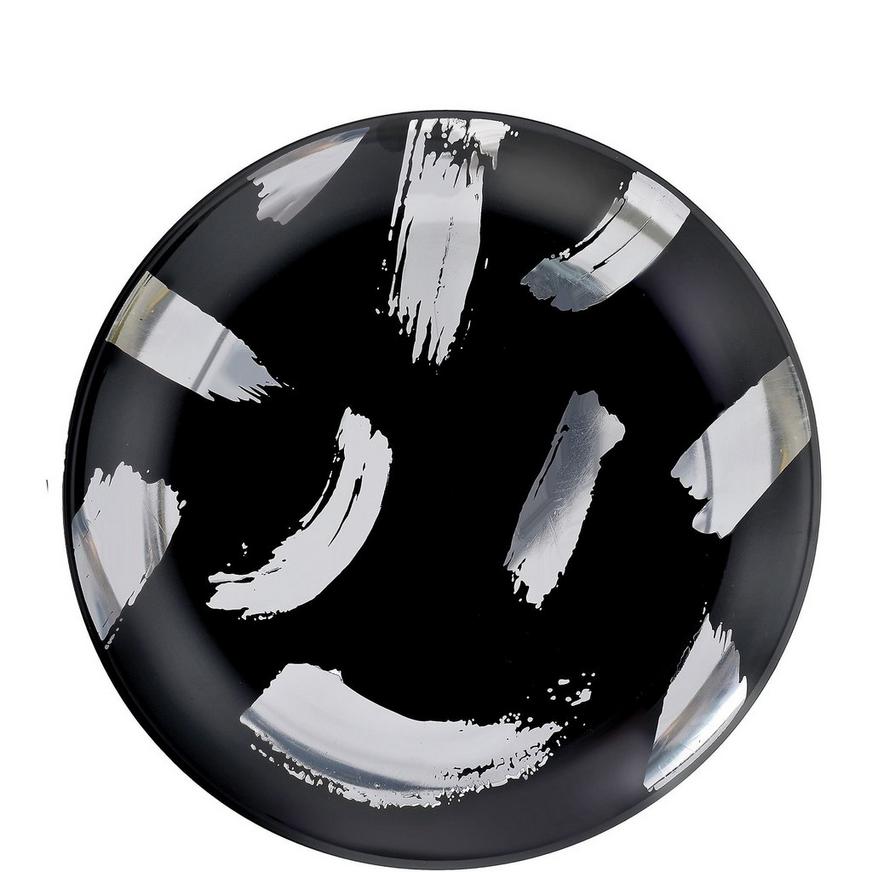 Black With Silver Brush Strokes Premium Plastic Dessert Plates, 7.5in, 20ct