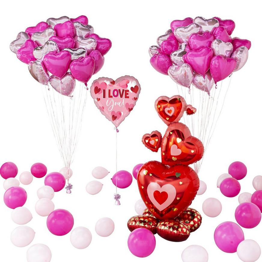 Grand DIY Pink Hearts Valentine's Day Balloon Room Decorating Kit, 41pc