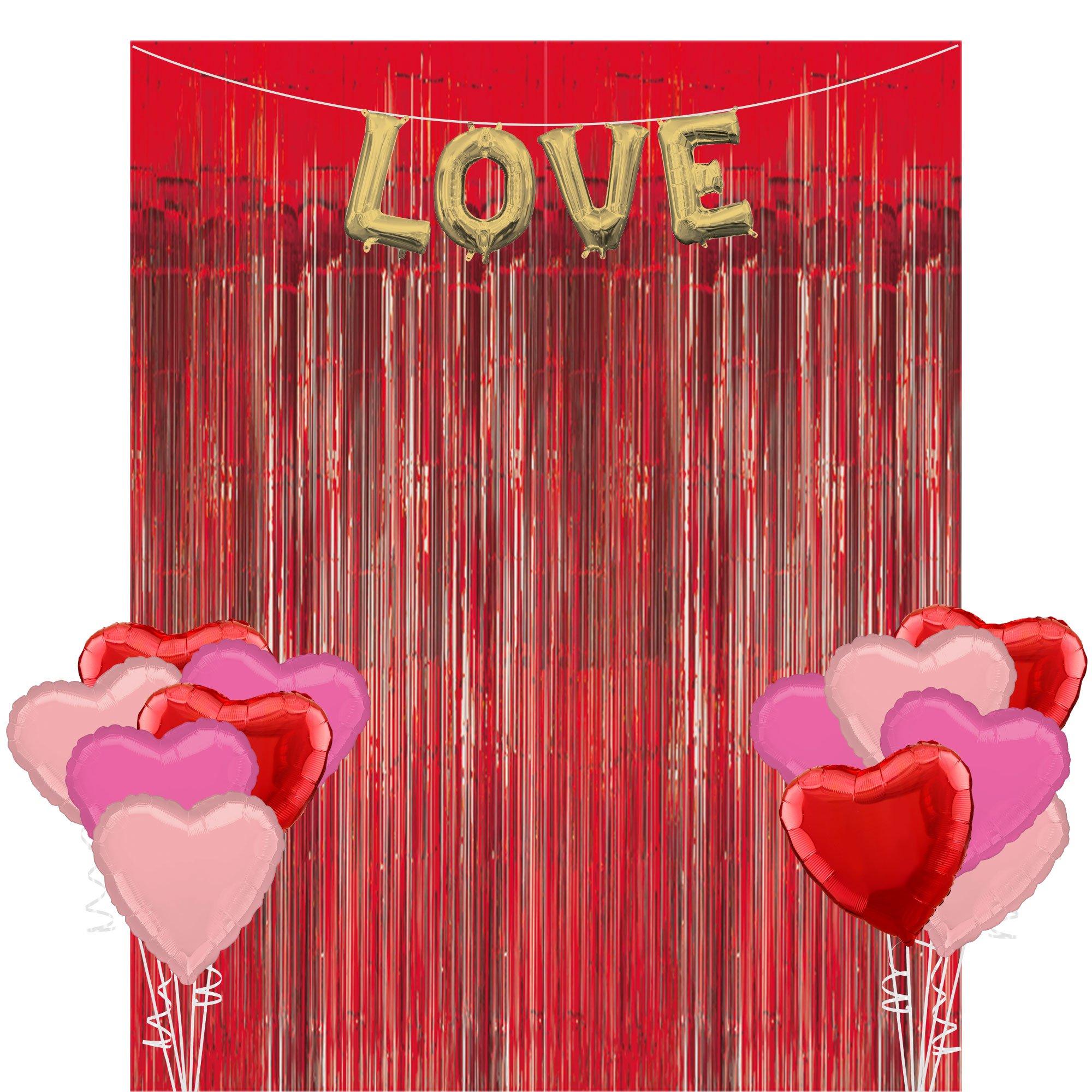 Foil Love Hearts Backdrop Curtain Valentines Day Decorations