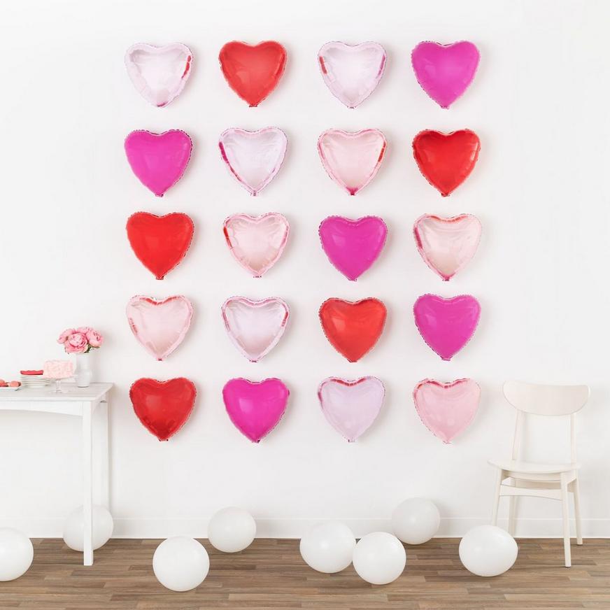 DIY Air-Filled Pink & Red Heart Balloon Wall Frame Kit, 20pc