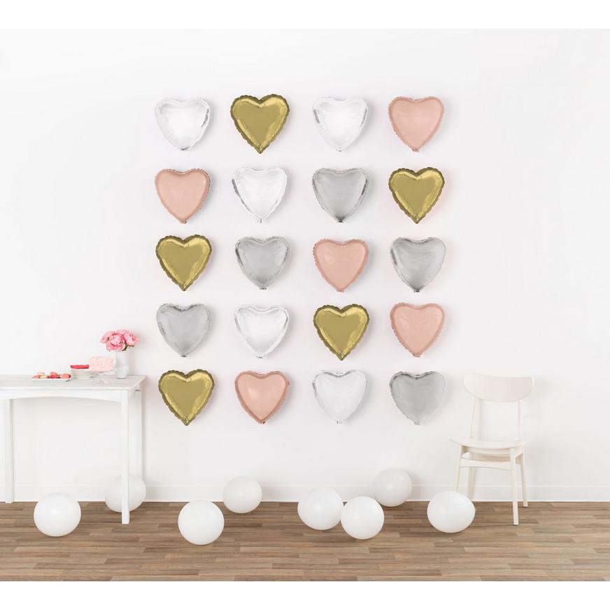 DIY Air-Filled Gold, Pink, Silver & White Heart Balloon Wall Frame Kit, 20pc