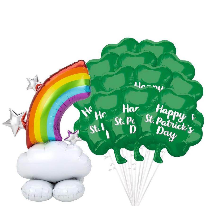 St. Patrick's Day Rainbow-Kissed Shamrocks Foil Balloon Set, 13pc