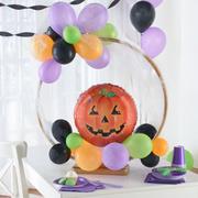 Air-Filled Orange, Black, Green & Purple Pumpkin Halloween Tabletop or Hangable Balloon Hoop Kit