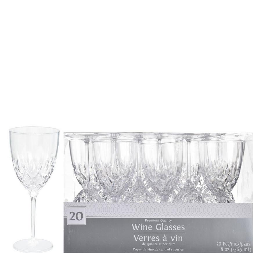 Premium Quality Clear Crystal Plastic Wine Glasses, 8 oz, 20 Count