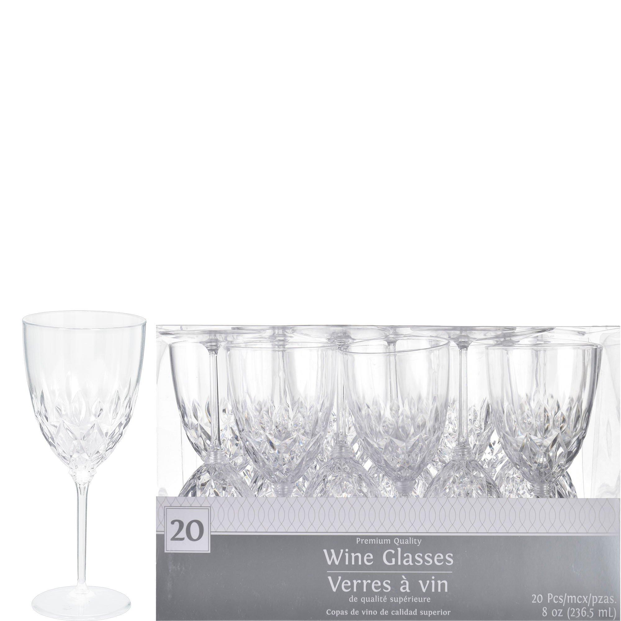 20 Pack Clear Plastic Short Stem Wine Glasses, Crystal Collection