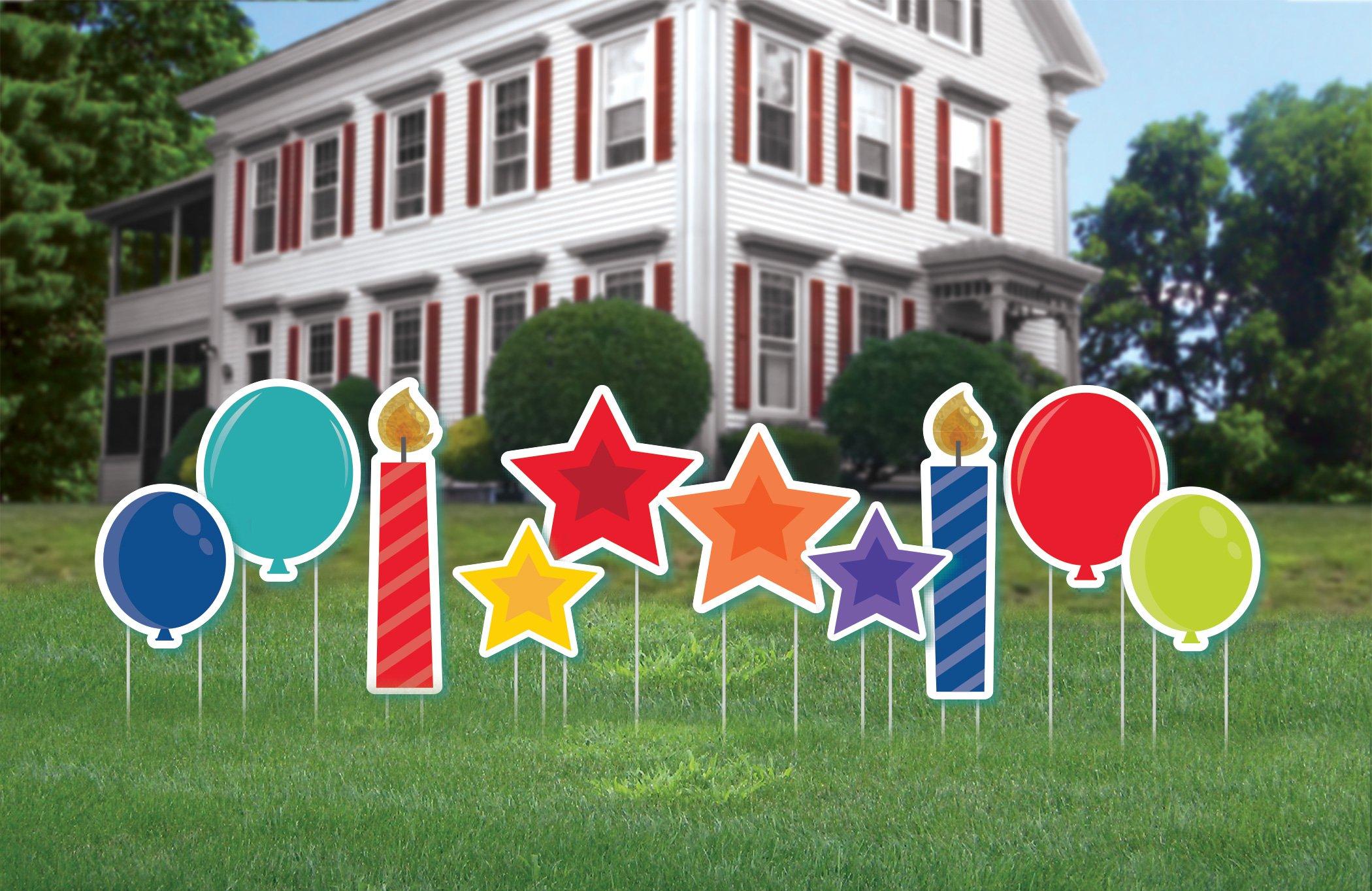 Multicolor Birthday Icon Corrugated Plastic Yard Sign Set, 10pc