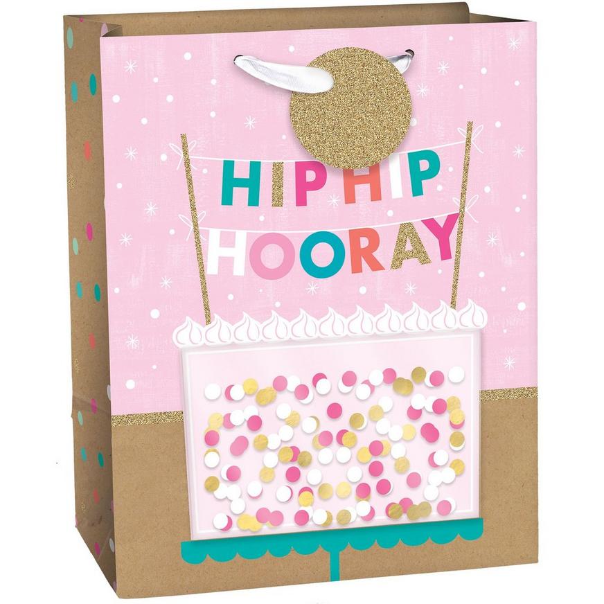 Small Confetti Cake Birthday Paper Gift Bag, 8in x 9.5in
