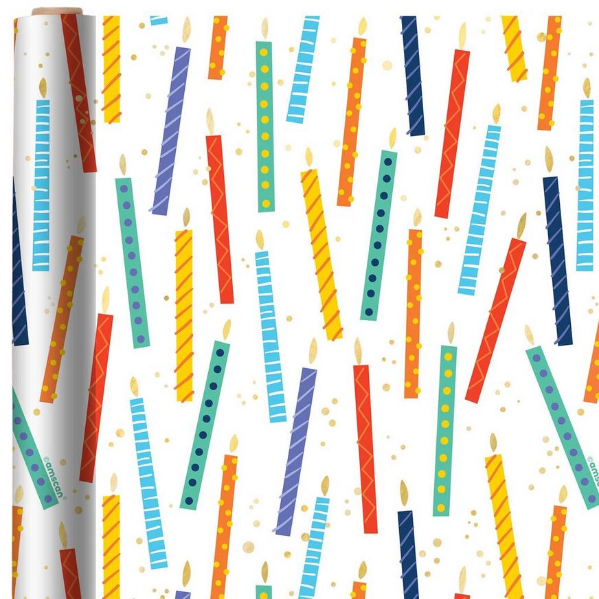 Birthday Candles Gift Wrap, 16ft x 30in (40 sq ft)