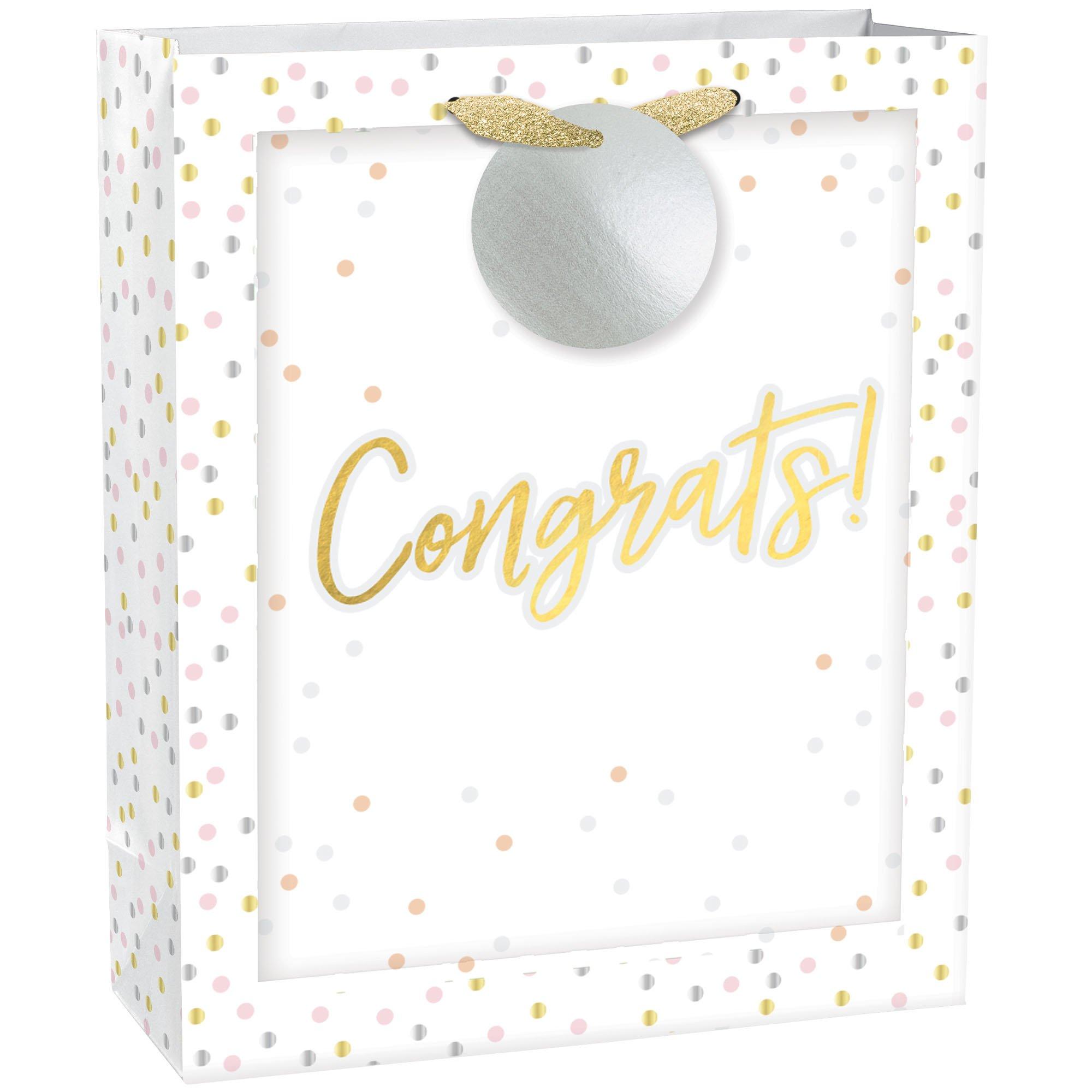 Large Confetti Congrats Paper Gift Bag, 10.5in x 13in