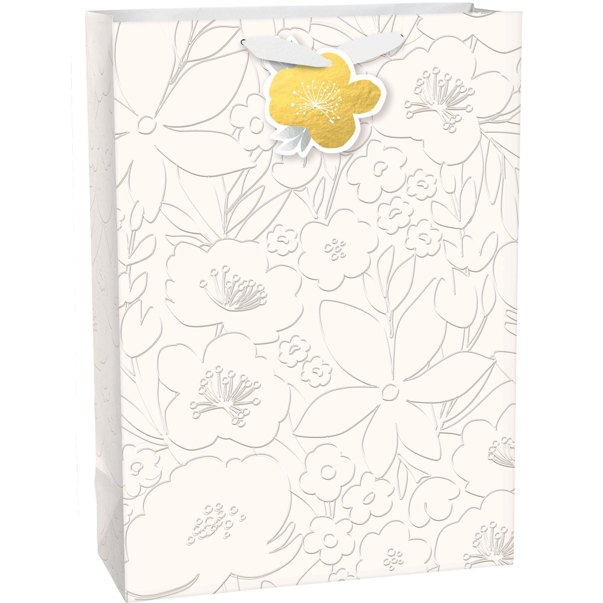 Extra Large Embossed Floral Paper Gift Bag, 12.5in x 17in