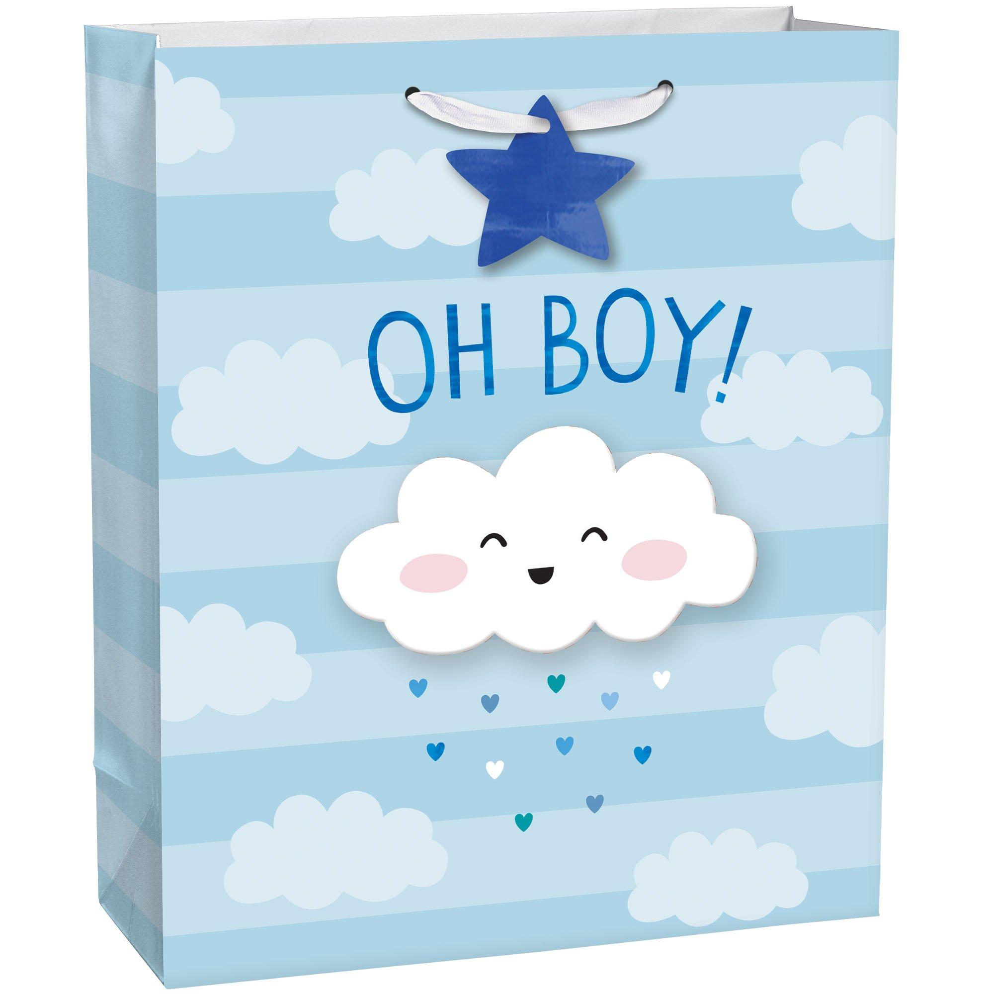 Large Oh Boy! Baby Shower Paper Gift Bag, 10.5in x 13in