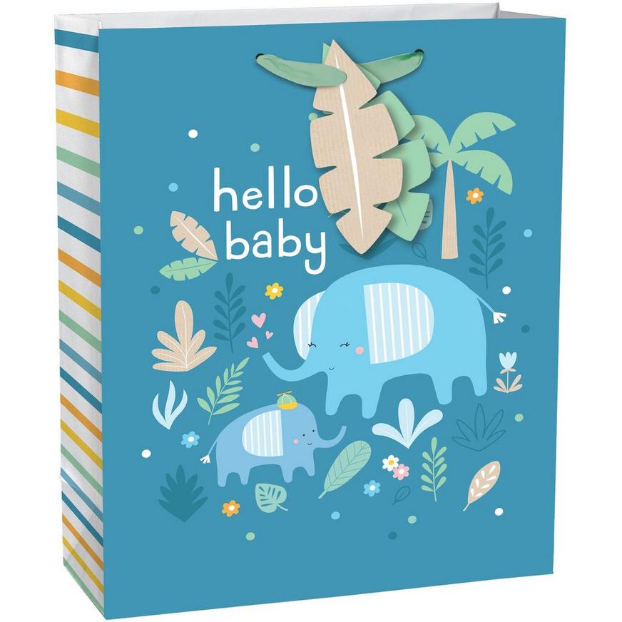 Extra Large Jungle Elephants Baby Shower Paper Gift Bag, 14.75in x 20in