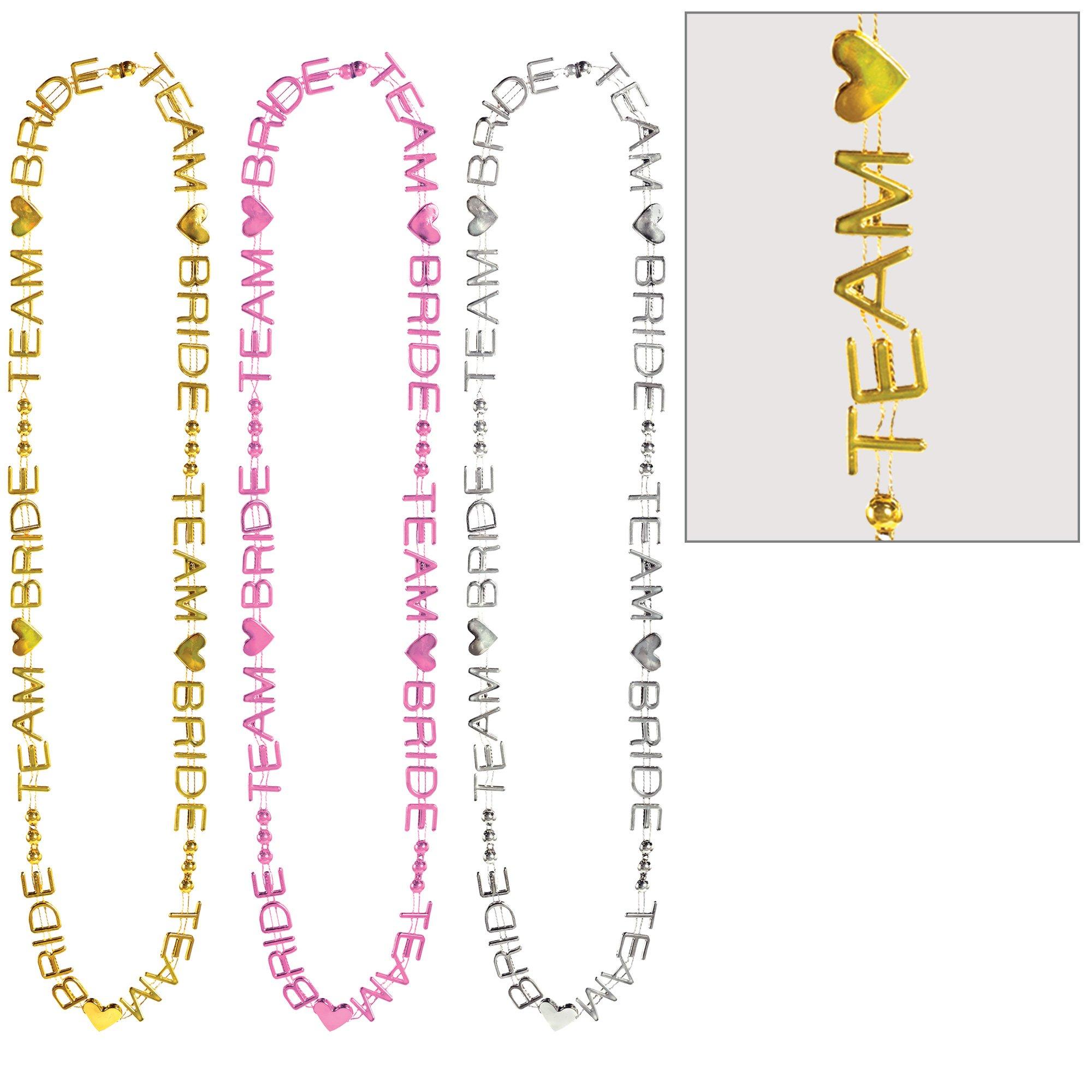 Team Bride Bead Necklaces, 30in, 6pc