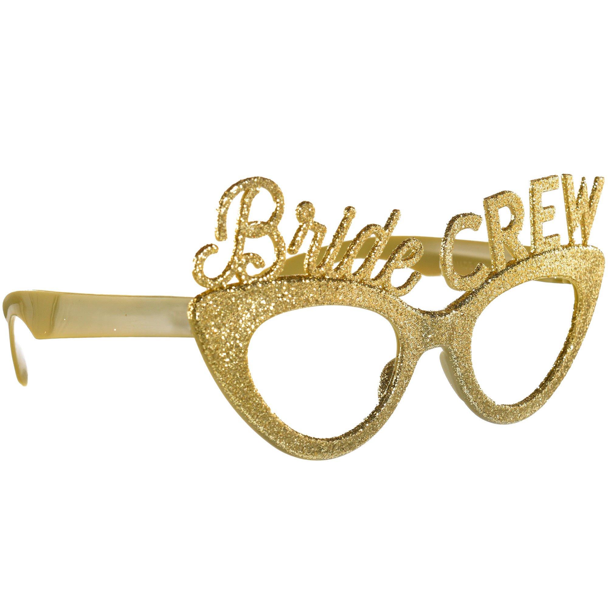 Glitter Gold Bride Crew Plastic Eyeglasses, 6ct