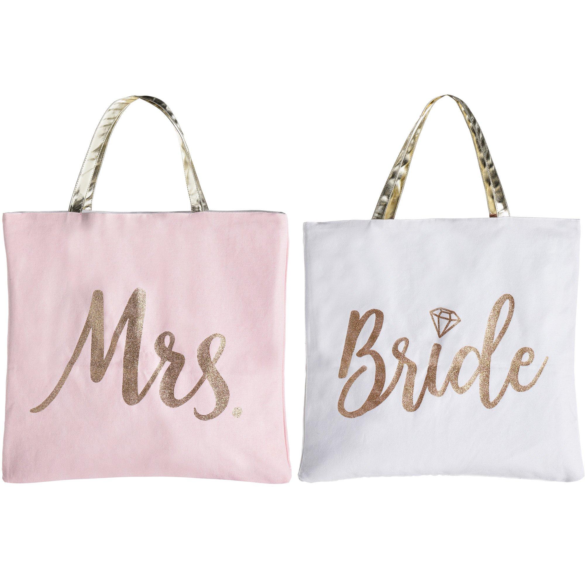 12 x 6 x 12 Medium Bridal Party Clear Vinyl Tote Bags with Pink Trim - 6 Pc.