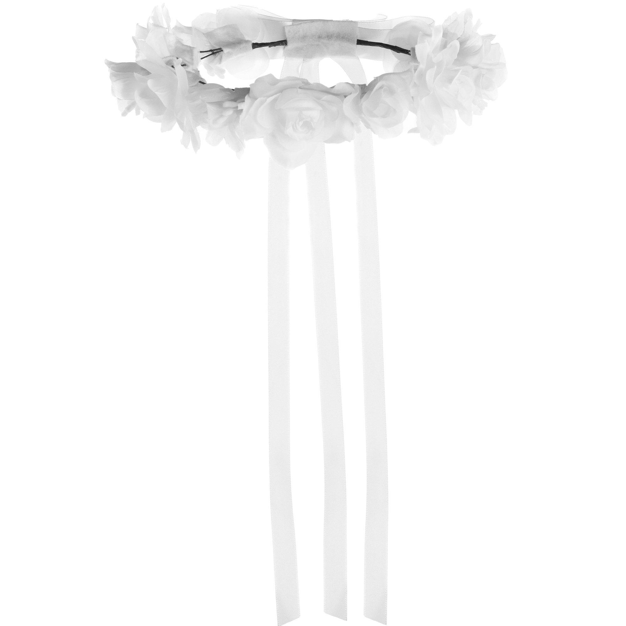 White Flower Girl Head Wreath, 6in