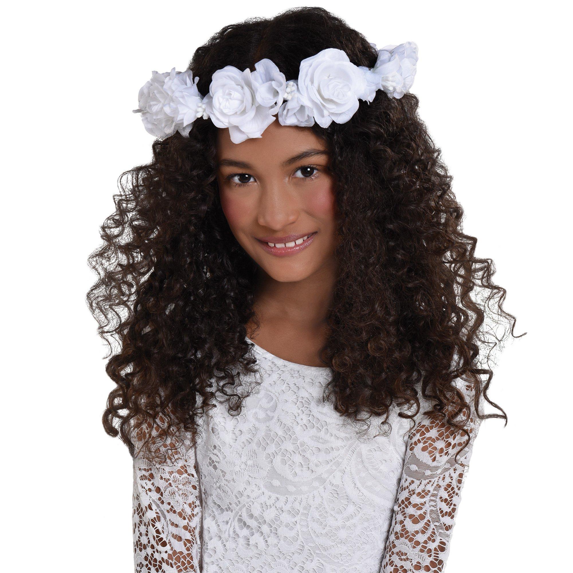 White Flower Girl Head Wreath, 6in