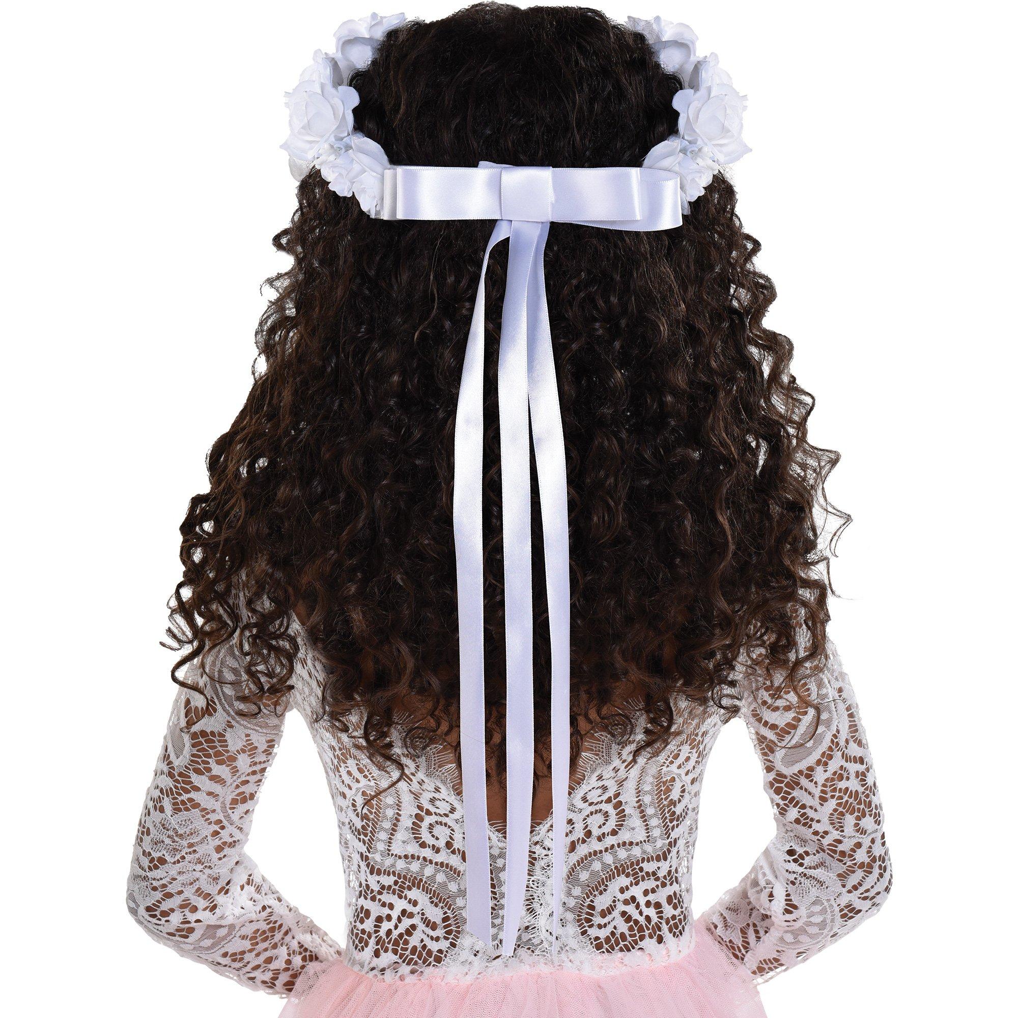White Flower Girl Head Wreath, 6in