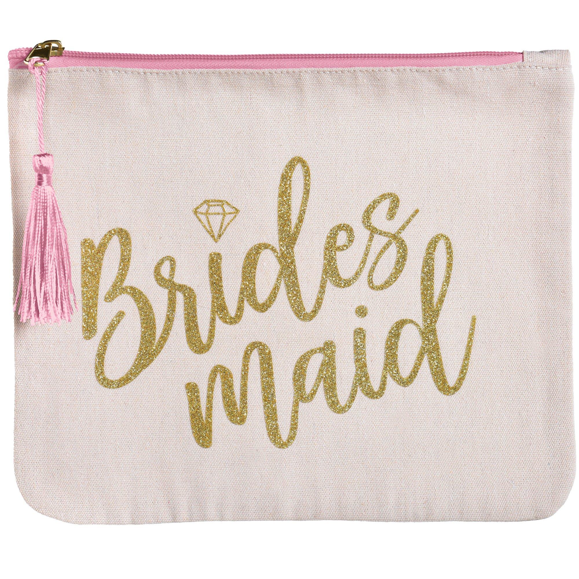 ELEGANTPARK Bridesmaid Gifts Bridesmaid Makeup Bag Wedding Party Cosmetic  Bag Bridal Shower Gifts Canvas Gold Script