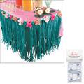 Aloha Faux Grass Plastic Fringe Table Skirt with Fabric Flowers & Table Cover Clips, 9ft x 30in