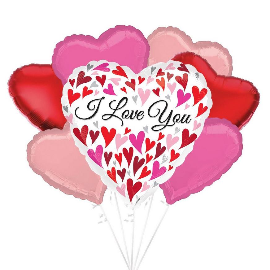 Pink & Red I Love You Valentine's Day Heart Foil Balloon Bouquet, 7pc