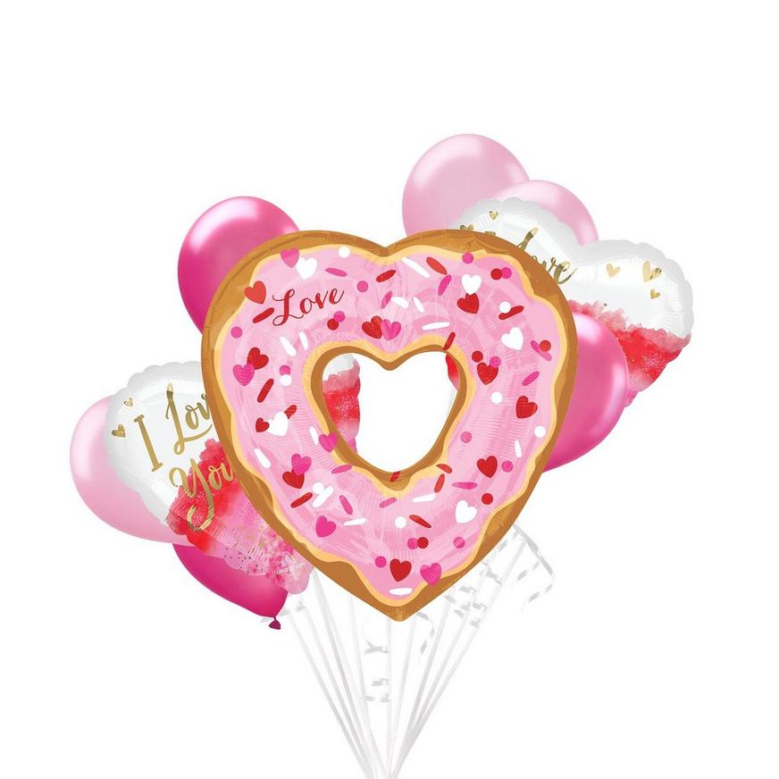 Pink Donut Valentine's Balloon Bouquet, 9pc
