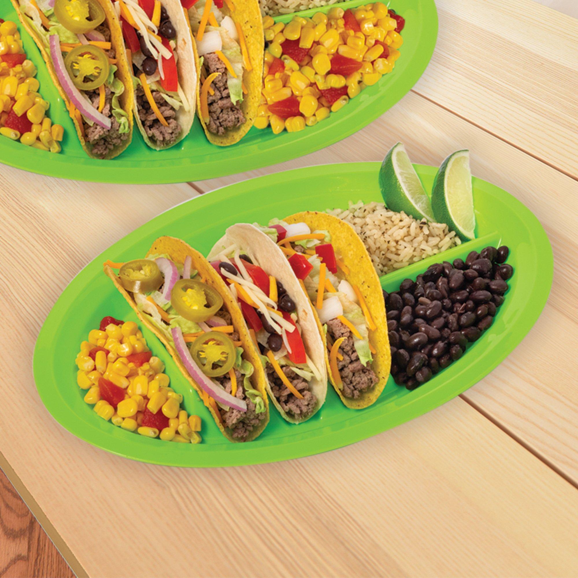 Fiesta Viva la Party Plastic Divided Plates, 12.8in x 8.6in, 4ct