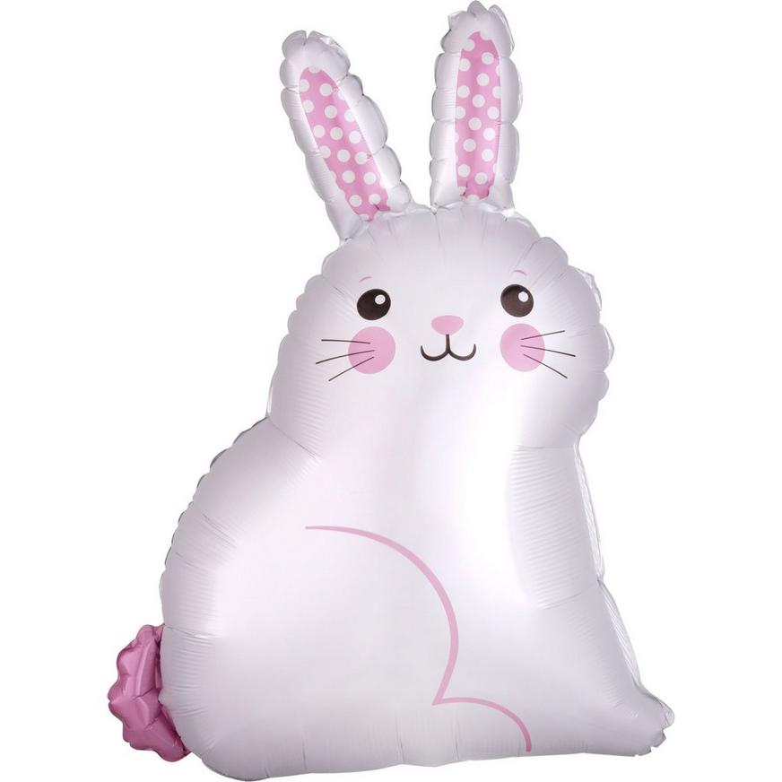 White & Pink Easter Bunny-Shaped Satin Foil Balloon, 22in