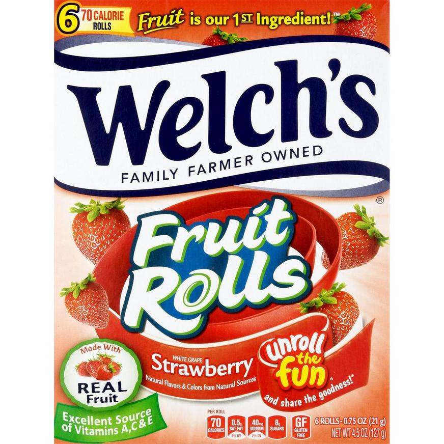 Welch's White Grape Strawberry Fruit Rolls, 4.5oz, 6pc