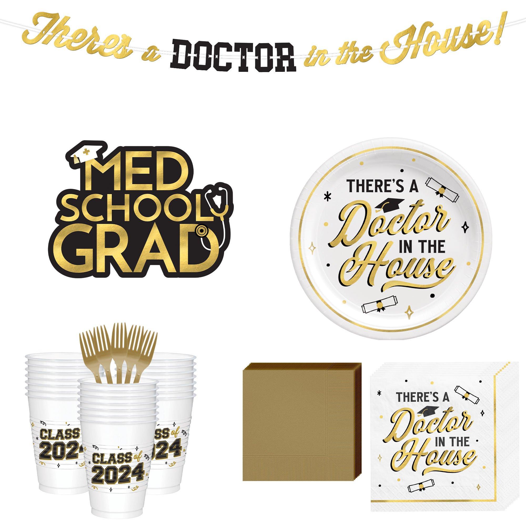 Graduation Party Supplies Kit for 30 with Decorations, Banners, Plates, Napkins, Cups - Doctor in the House