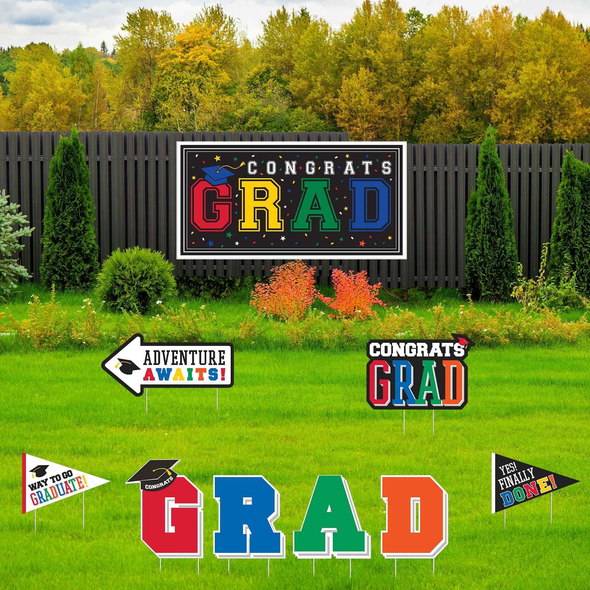Graduation Party Outdoor Decorations Kit with Banners, Yard Signs - Multicolor Congrats Grad 2024
