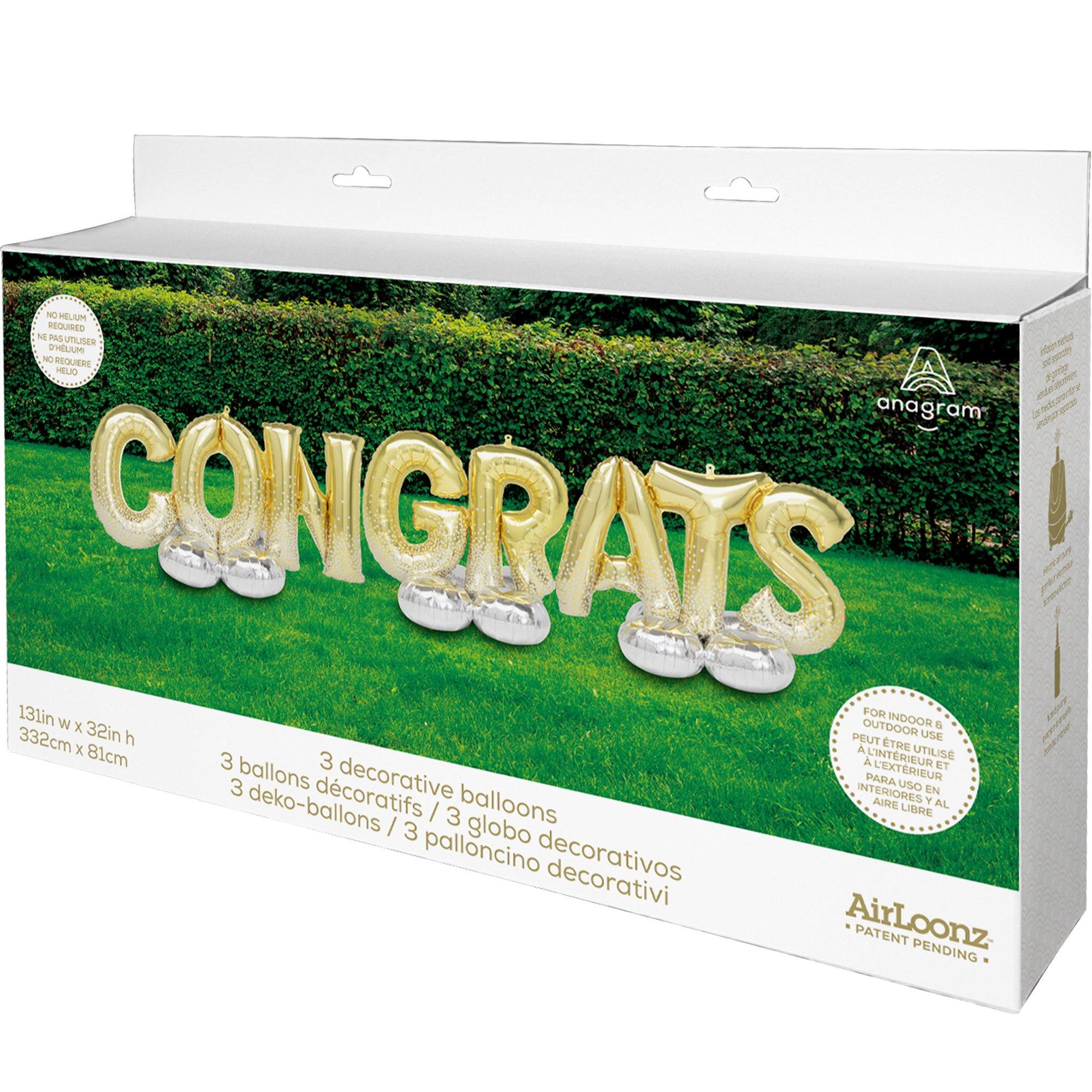 AirLoonz Gold Congrats Balloon Phrase Yard Decoration Kit