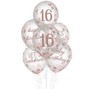 Rose Gold Sweet Sixteen Latex & Confetti Balloons, 12in, 12ct